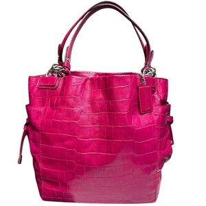 Coach Rare Peyton Tie Tote 14503 Dark Pink Embossed Leather Women's Handbag